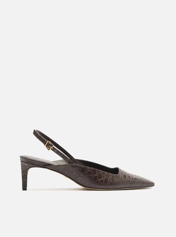 Scarpin Marrom Croco Salto Baixo Slingback