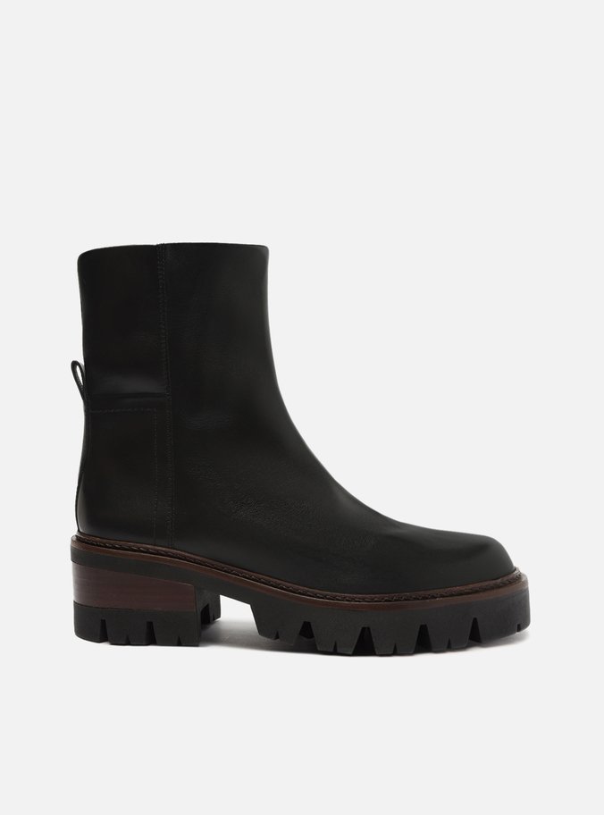 Bota Preta Couro Cano Médio Tratorada