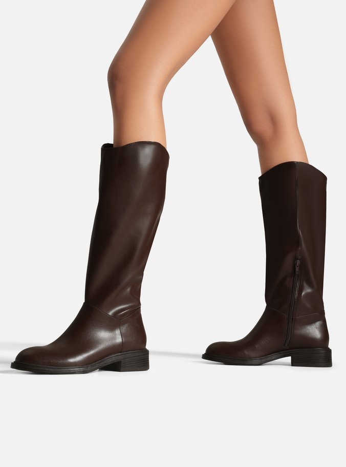 Bota Marrom Cano Longo Salto Baixo Montaria