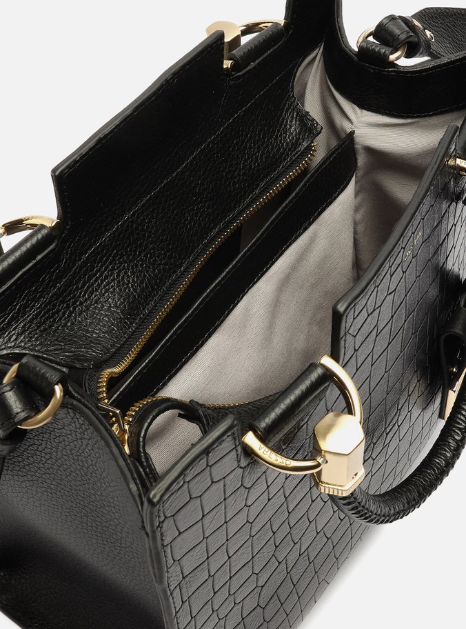 Bolsa Tote Preta Couro Croco Abbraccio Grande