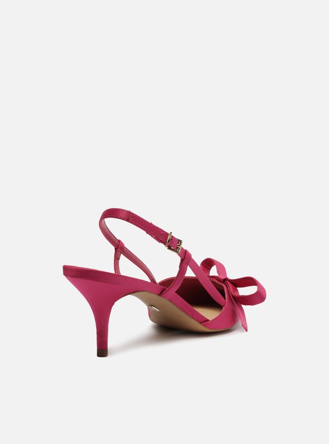 Scarpin Rosa Cetim Bico Fino Slingback Laço