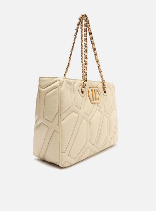 Bolsa Shopping Off-White Couro Pesponto Emma Grande