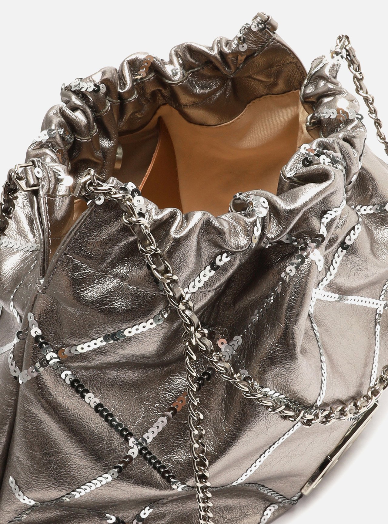 Bolsa Hobo Prateada Couro Grande Matelassê Corrente — foto 4