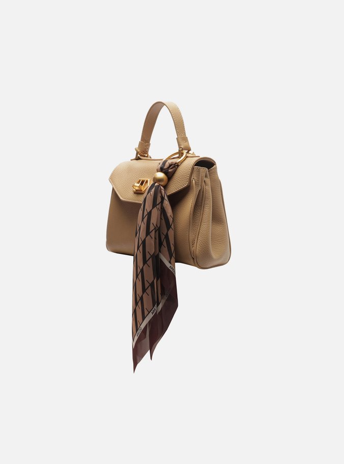 Bolsa Satchel Bege Couro Pequena Lenço