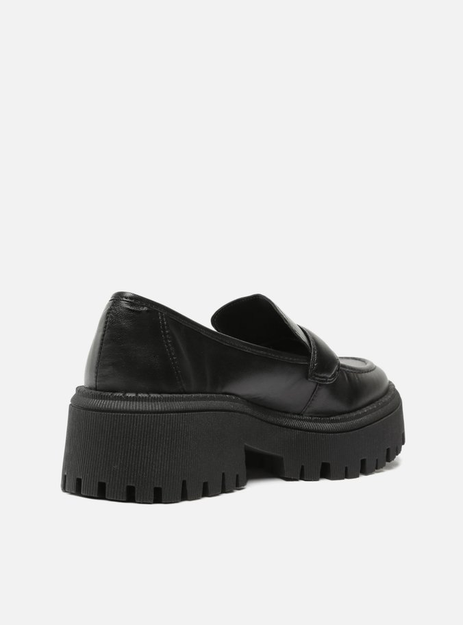 Mocassim Preto Couro Sola Tratorada Tira