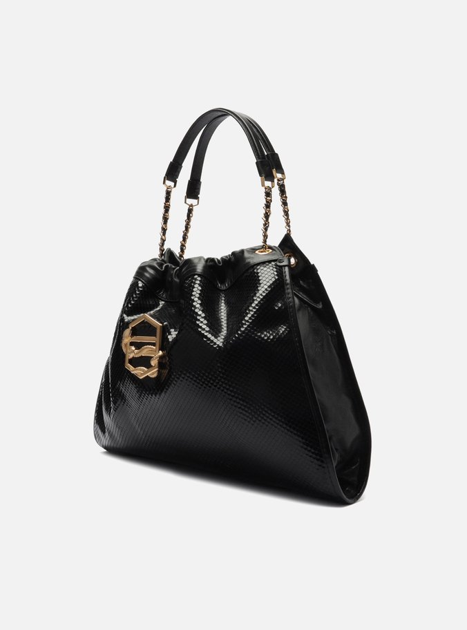 Bolsa Hobo Preta Couro Snake Grande