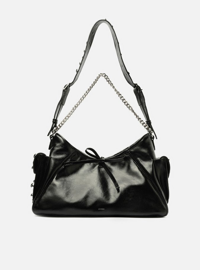 Bolsa Tiracolo Preta Couro Pequena Spikes