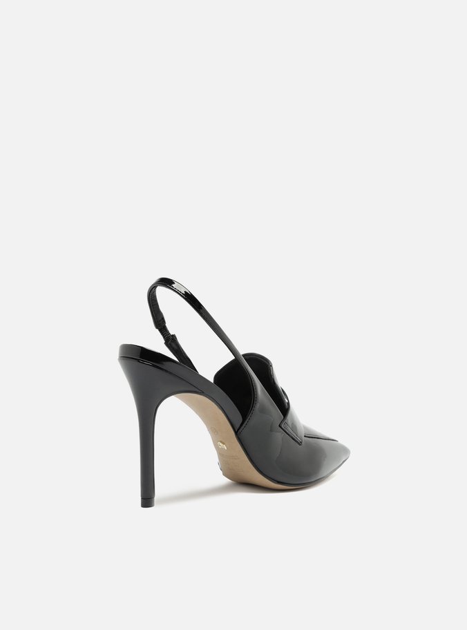 Scarpin Preto Verniz Salto Alto Sling Back