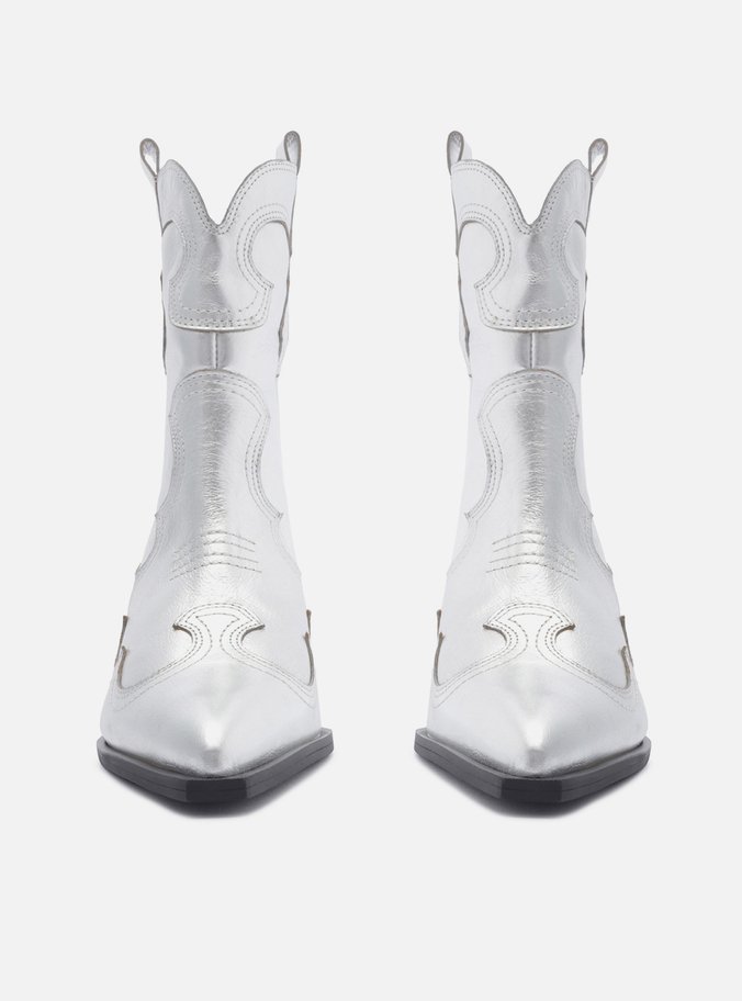 Bota Prata Couro Cano Curto Western Folk
