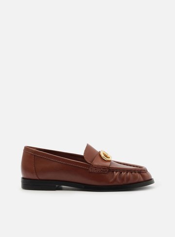 Mocassim Marrom Couro Franzido Tira Metal
