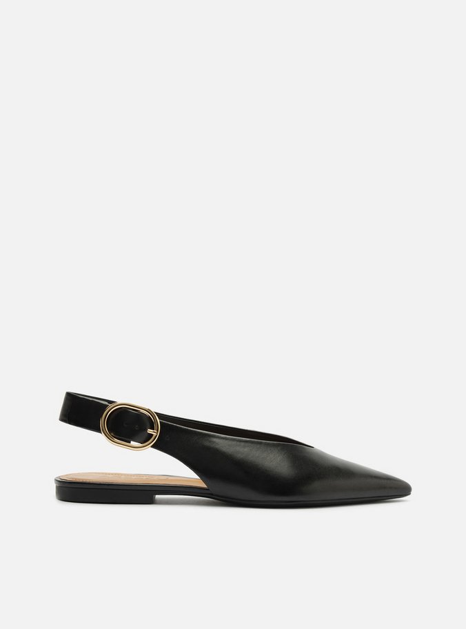 Sapatilha Preta Couro Slingback Bico Fino Becca