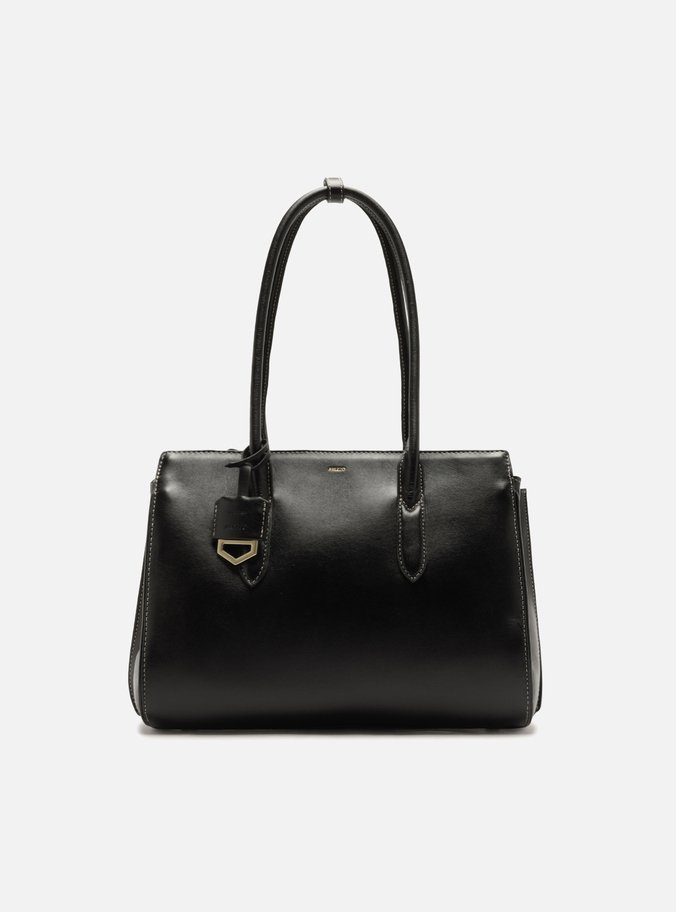 Bolsa Tote Preta Couro Média Metais