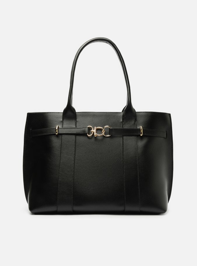 Bolsa Shopping Preta Couro Grande Selaria Lenny
