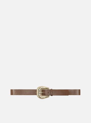 Arezzo — Cinto Marrom Couro Fivela Dourada Croco