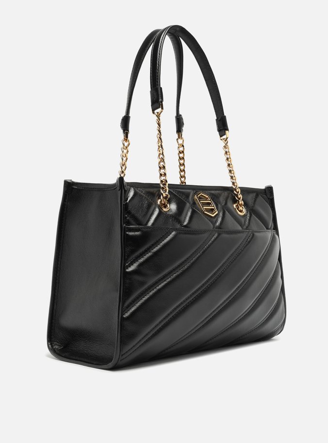 Bolsa Shopping Preta Couro Grande Matelassê