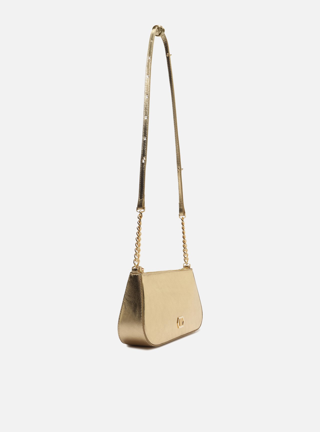 Bolsa Tiracolo Dourada Couro Pequena Corrente — foto 5