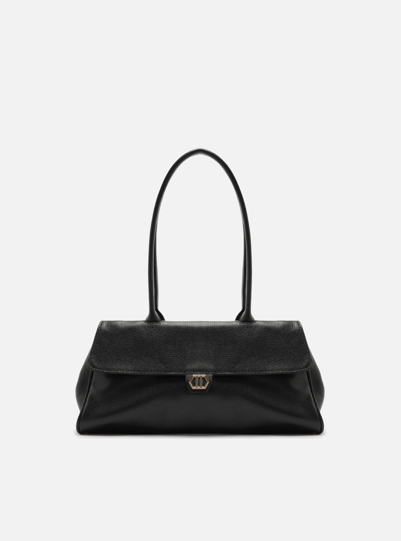 Bolsa Shoulder Preta Couro Média Metais — foto 1