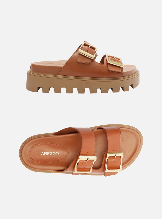 Sandália Marrom Couro Flatform Tratorada