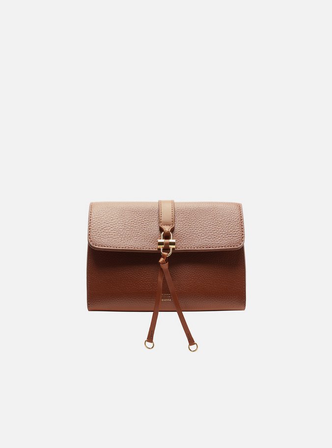 Bolsa Tiracolo Marrom Pequena Metal Tiras Frontais