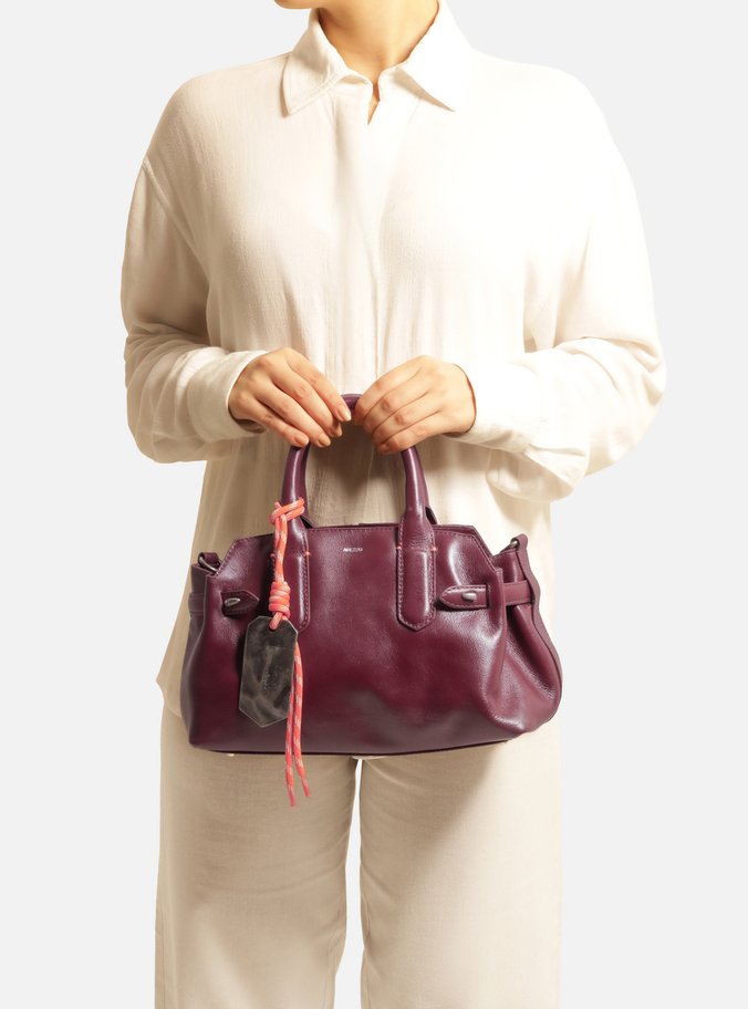 Bolsa Tote Vinho Couro Média Bag Charm Metal