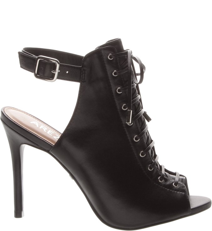 Open Boot Couro Lace Up Preta
