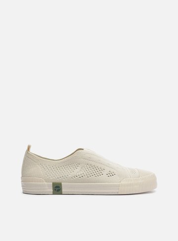 Tênis Slip On Branco Knit Elástico Alme