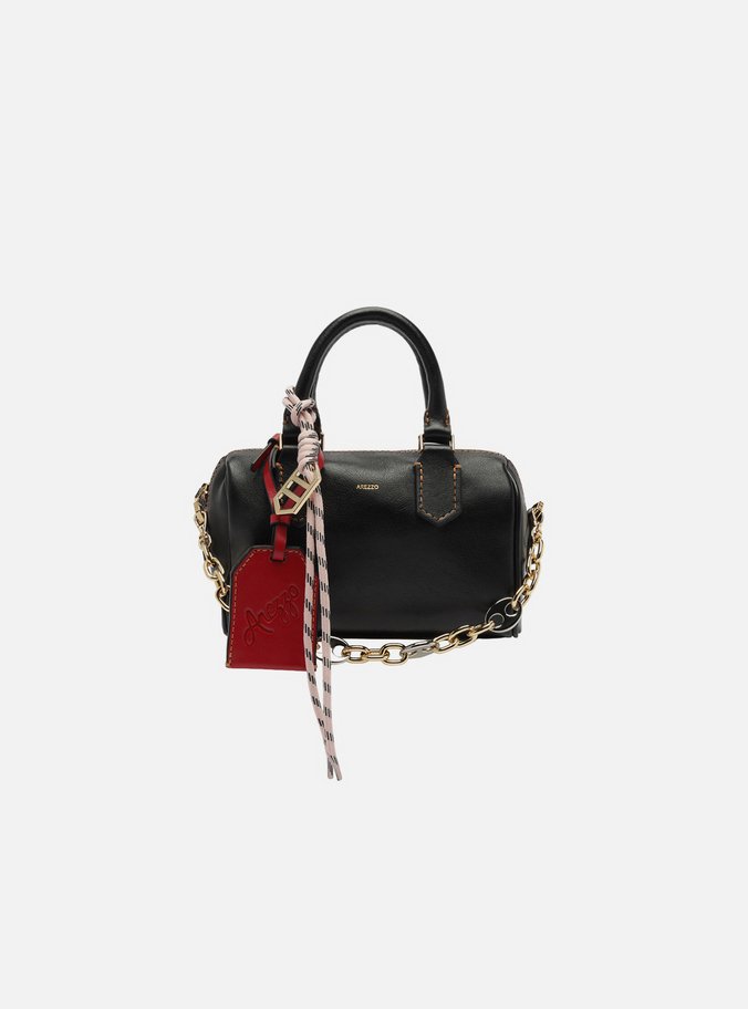 Bolsa Bowling Preta Couro Pequena Corrente Bag Charm Priscilla