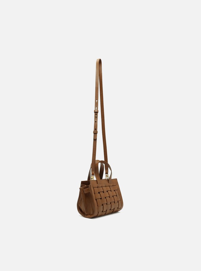 Bolsa Tote Marrom Couro Pequena Tressê Maxi Lenny