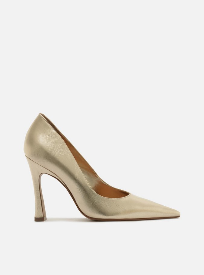 Scarpin Dourado Couro Salto Fino