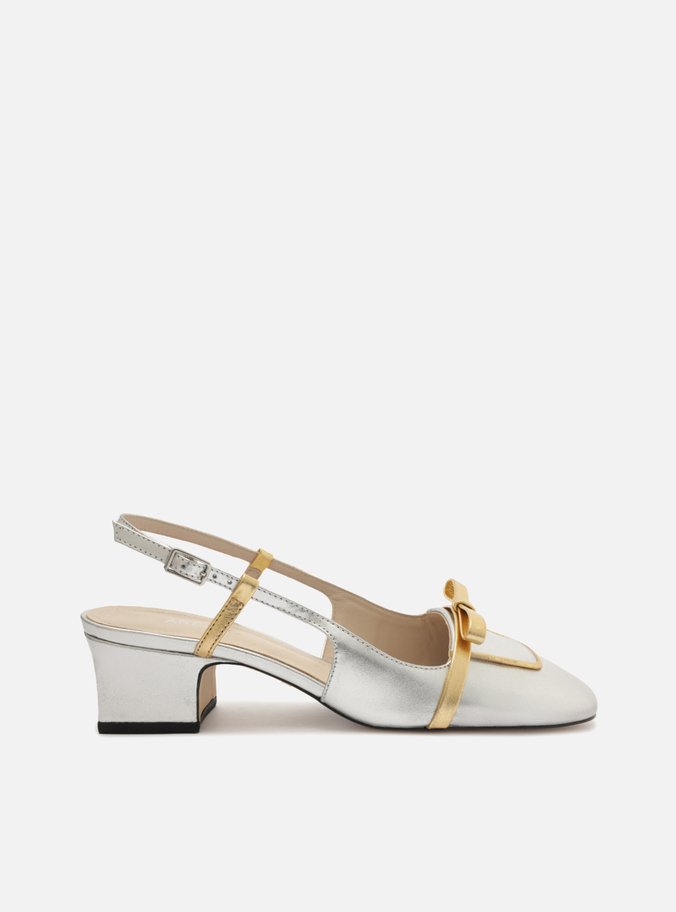 Scarpin Preto Couro Salto Bloco Laço Branco