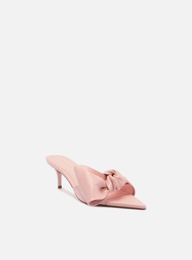 Sandália Rosa Couro Salto Fino Maxi Laço