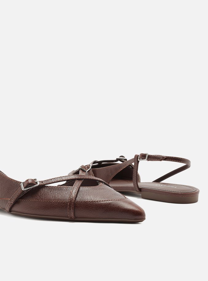 Sapatilha Marrom Couro Slingback New Amélia