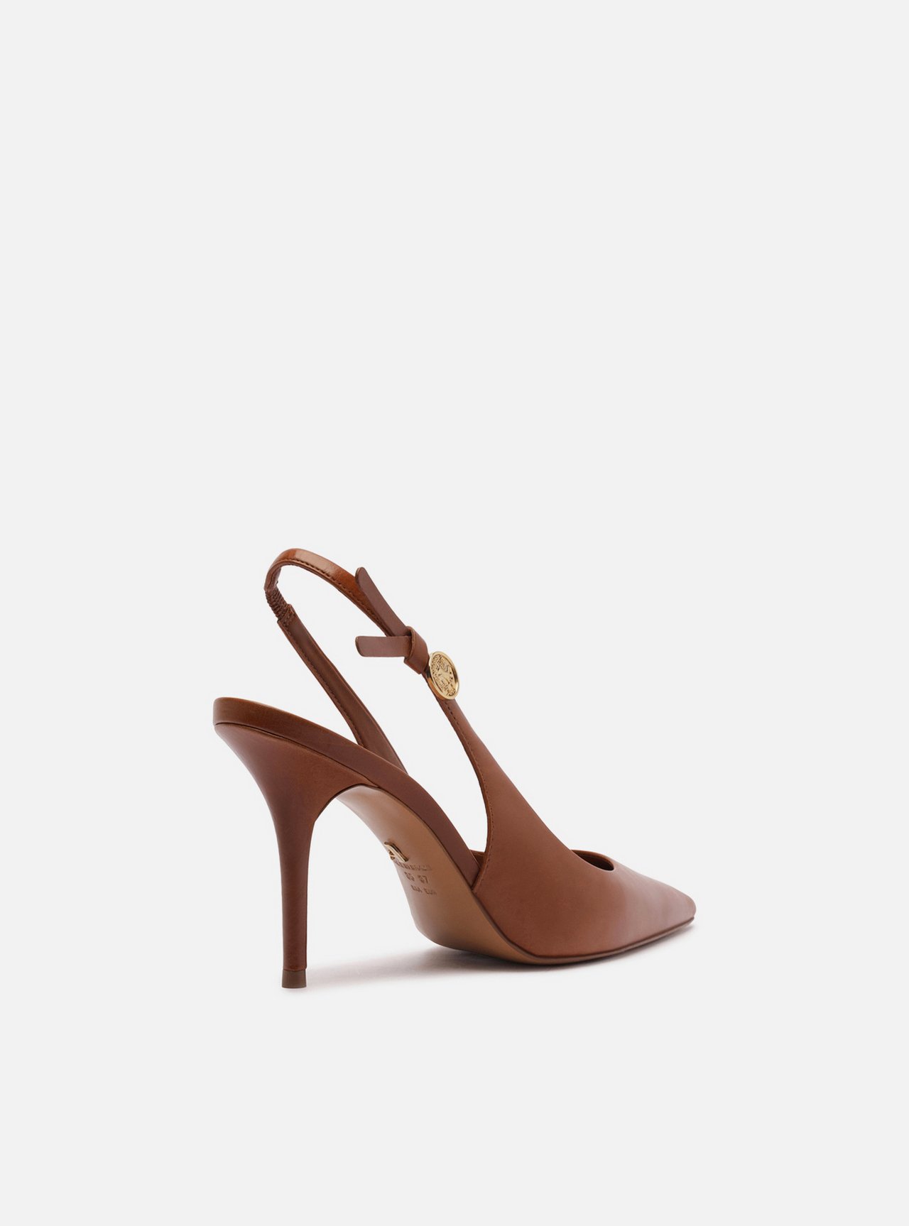 Scarpin Marrom Couro Salto Alto Slingback Metal Heritage — foto 3