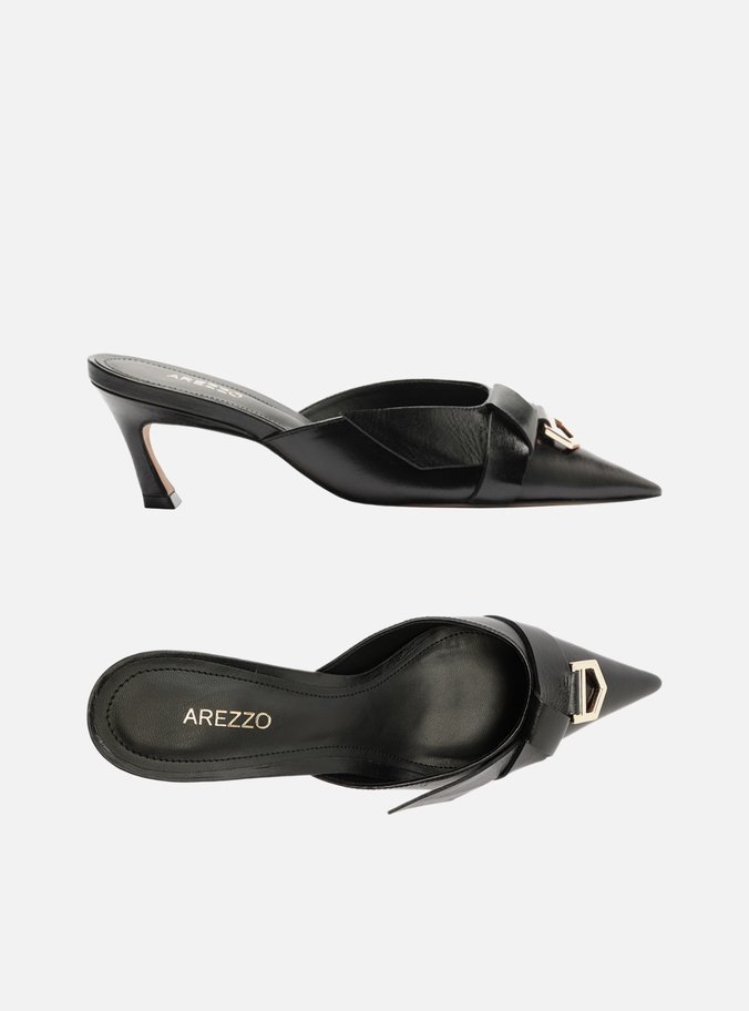 Mule Preto Couro Bico Fino
