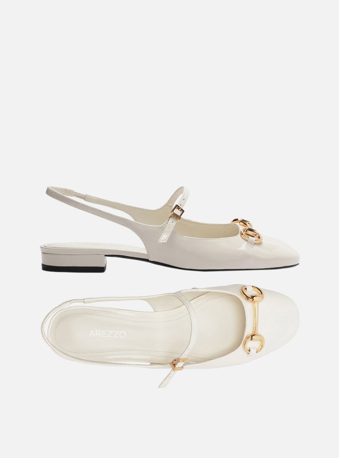Sapatilha Boneca Branca Verniz Slingback Bridão