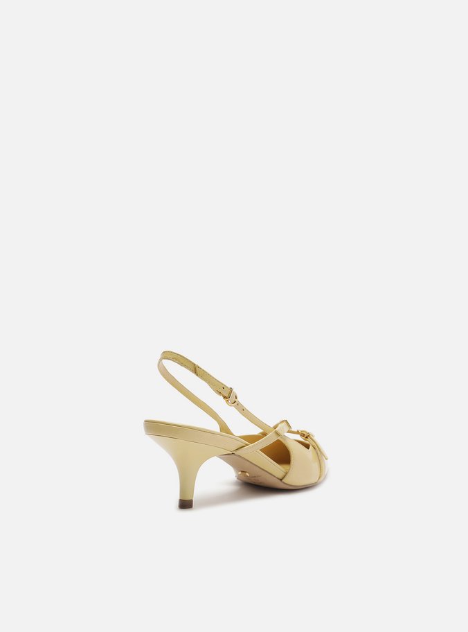 Scarpin Amarelo Couro Salto Médio Slingback Amélia