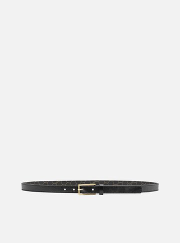 Cinto Preto Couro Fino Fivela Retangular