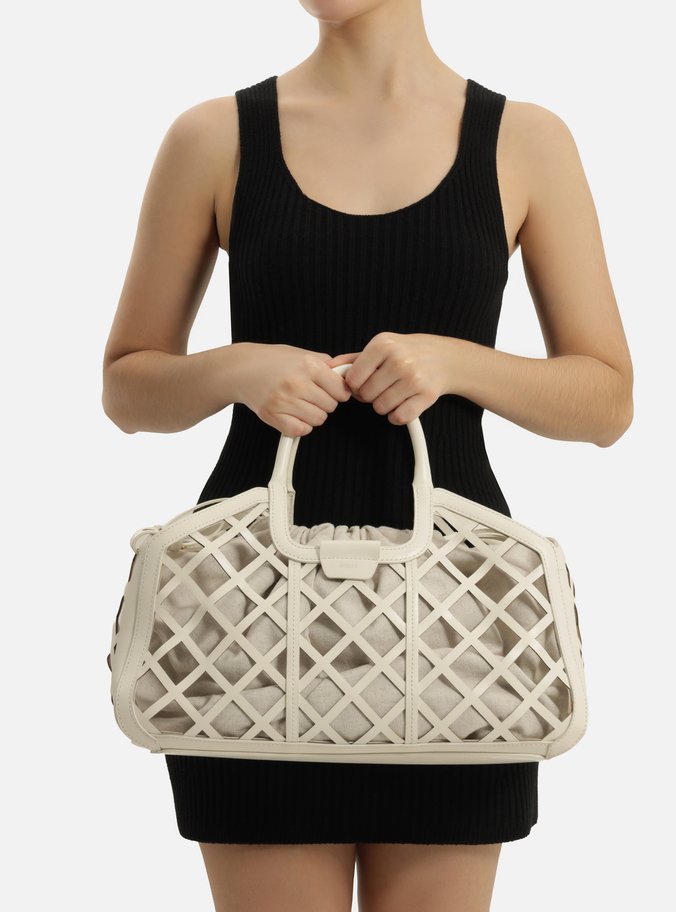 Bolsa Tote Branca Couro Grande Vazada Mel