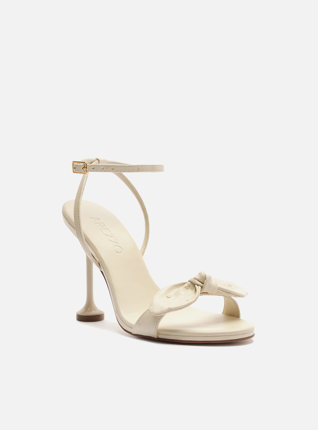 Sandália Off White Salto Alto Taça Laço Textura — foto 2