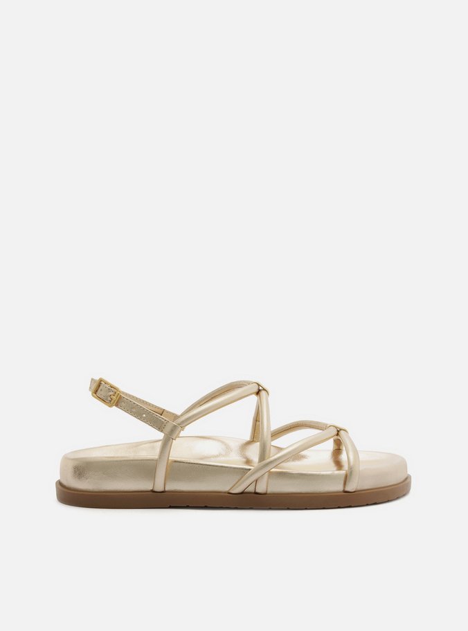 Sandália Papete Dourada Flatform Metais