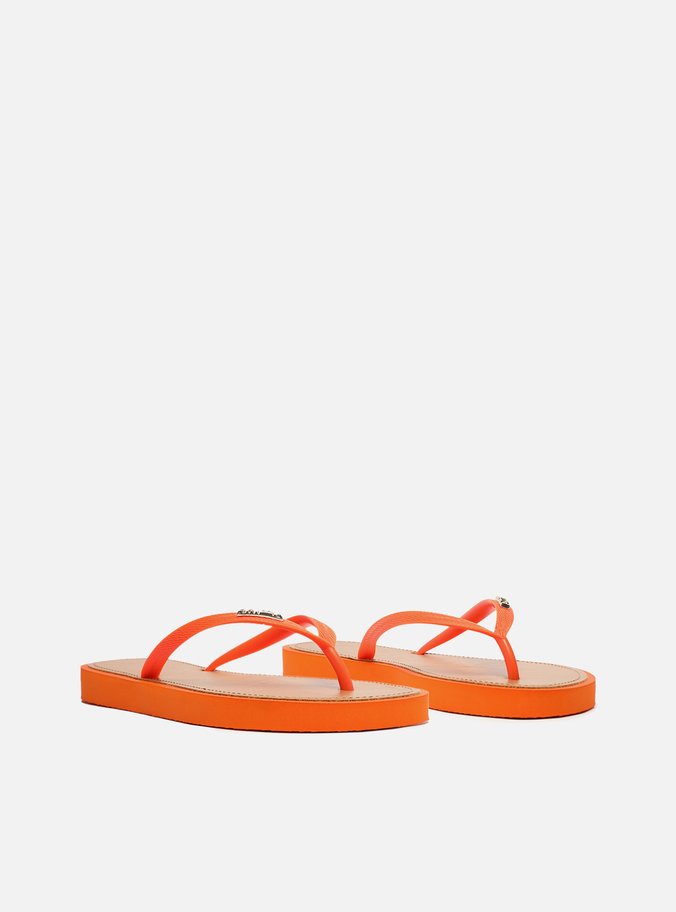 Chinelo de Dedo Tiras Laranja Palmilha Marrom