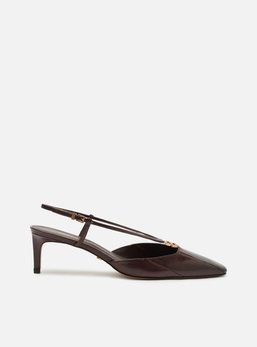 Scarpin Vinho Couro Salto Médio Slingback Elo