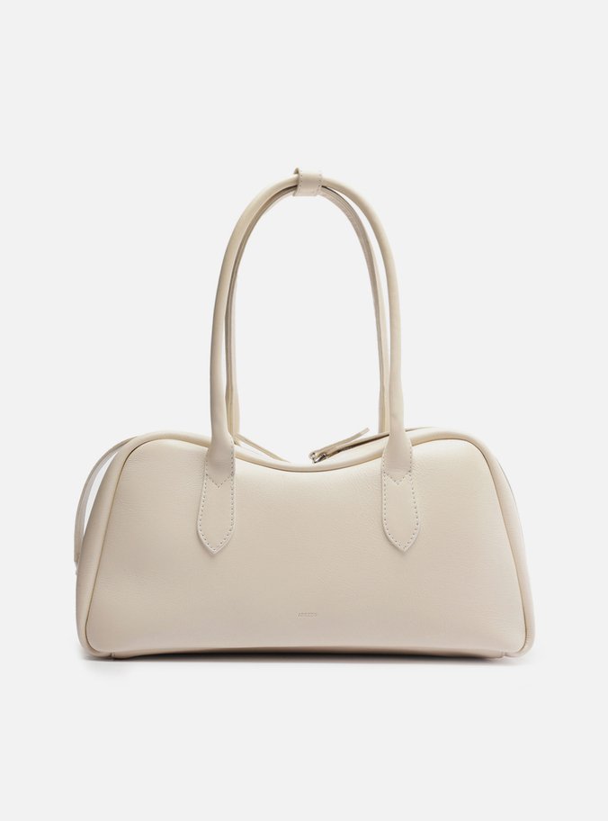 Bolsa Bowling Branca Couro Grande Zíper Duplo
