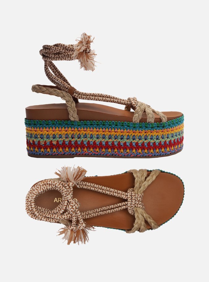 Sandália Colorida Crochê Flatform Amarração