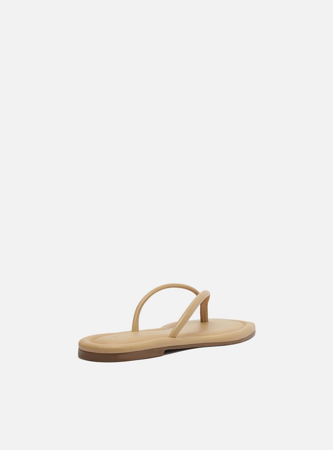Rasteira Bege Flip Flop Bico Quadrado
