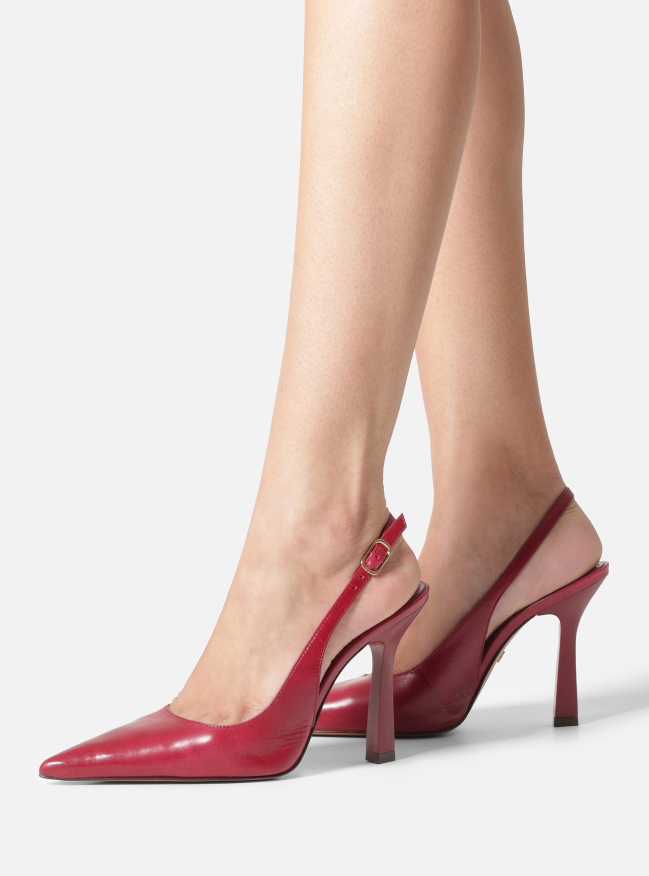 Scarpin Vermelho Couro Salto Fino Fivela Slingback — foto 6