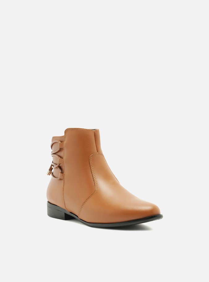 Bota Marrom Couro Cano Curto Tira Transpassada
