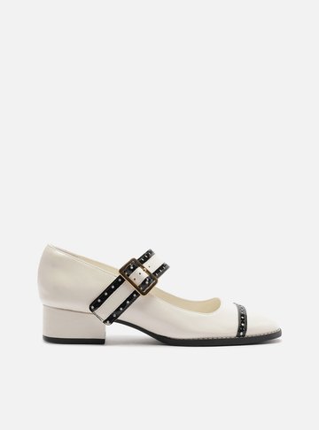 Sapato Boneca Branco Verniz Bloco Preto