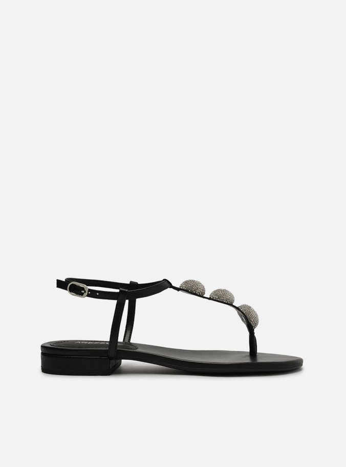 Sandália Preta Slim Bloco Cristais