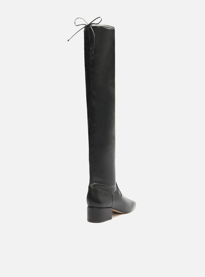 Bota Over The Knee Preta Bico Quadrado